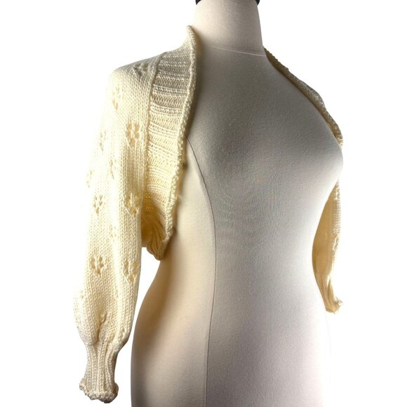 Rare Grandma Cottage Boho Cream Knit Shawl Sweater, Women's Large - Picture 3 of 9